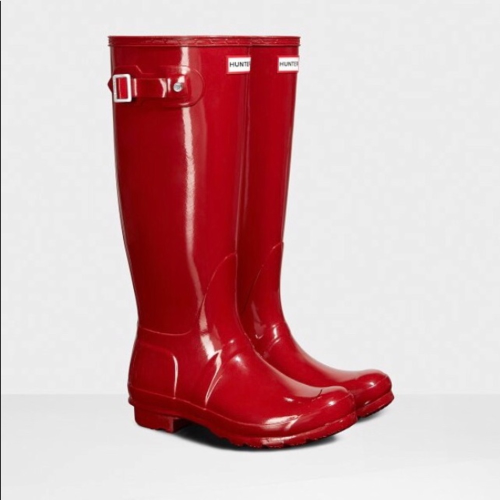 Tall Red Glossy Hunter Rain Boots
